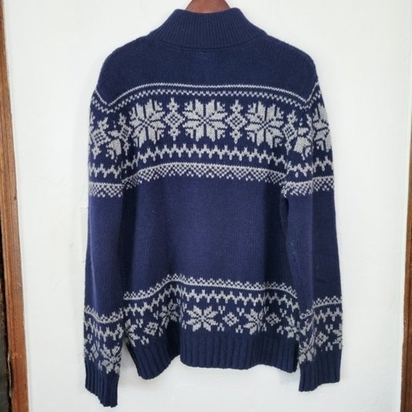 ST.JOHN’S Bay Wool Fair Isle Sweater Medium Navy Snowflake Half Zip Pullover - Picture 8 of 10